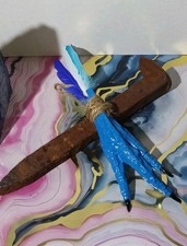 Wicca & Paganism Blue Chicken Foot Pendant Charm w/ Feathers