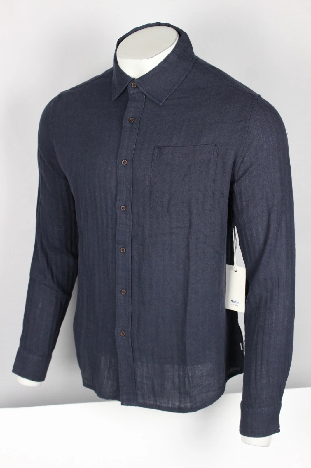 Katin Men's Alan Solid Long Sleeve Button Shirt Linen / Cotton Navy Blue
Opens in a new window or ta