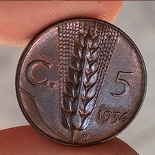 5 CENTESIMI 1934 VITTORIO EMANUELE III FIOR DI CONIO RIFLESSI ROSSI