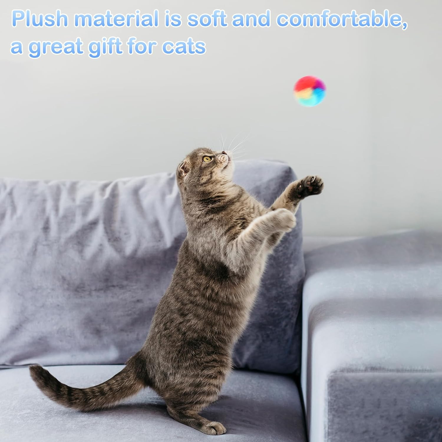 KALIONE 30 Pcs Soft Plush Cat Ball 1.2-Inch Rainbow Cat Toy Balls Fuzzy Kitty Ba