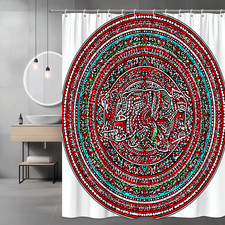 Boho Mandala Circle Shower Curtain Red Black Teal Graphic