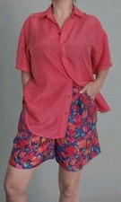 Vtg 90's Excellent Set 2PC 100 Silk Shirt Shorts Lightweight Suit S/M