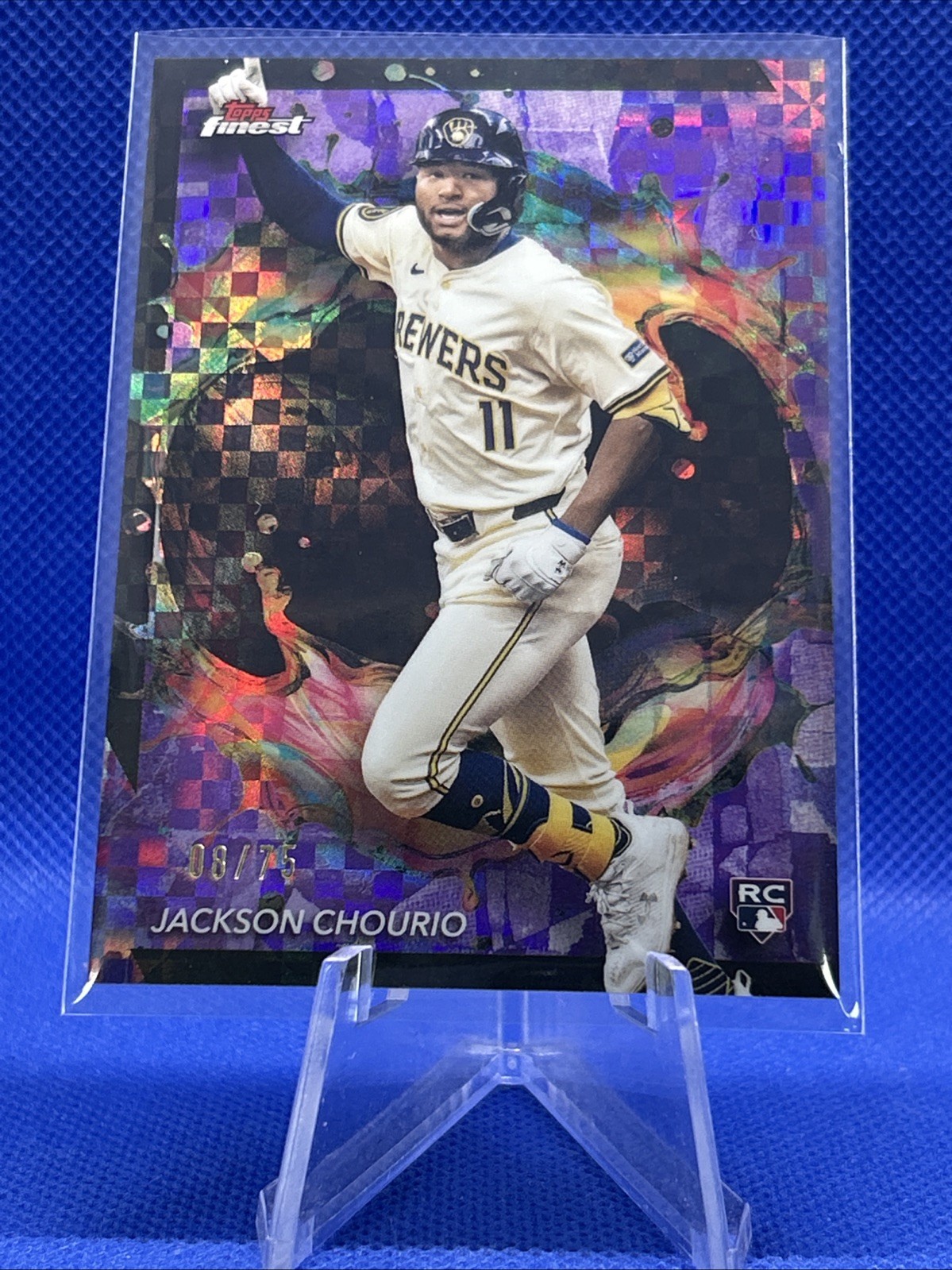 2024 Topps Finest Jackson Chourio Purple Checkerboard /75 RC #275 Brewers