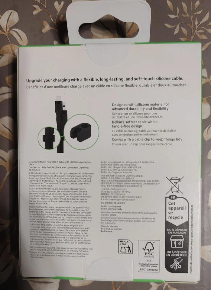 Belkin Boost Charge Flex USB-A to Lightning Silicone Cable 10ft Mfi certified - Image 2 of 2