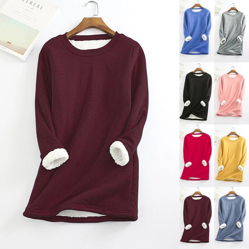 MARKENLOS Damen Warme Fleece-Langarmshirt – Dickes Winter-Pullover-Top Neu