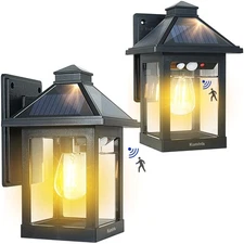2 Pack Solar Wall Lantern Lights Outdoor Dusk to Dawn Motion Sensor Waterproo...