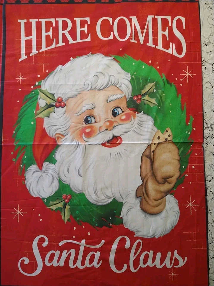"Here Comes Santa Claus" Brother Sister Design Fabric Panel Christmas Kitschy - Image 2 of 4