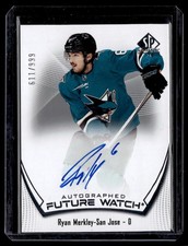 2021-22 SP Authentic Black Autographs Ryan Merkley Auto San Jose Sharks #169
