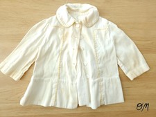 Vintage Off White Yellow Piping Button Front Classic Coat Jacket - Baby