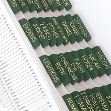 Leather Bible Tabs for Women and Men, 75 Chapters Laminated Dividers Green 