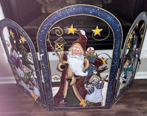 Vintage Christmas Holiday Decorative Metal Fireplace Screen
