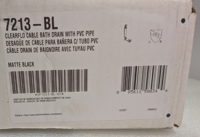 KOHLER 7213-BL Clearflo Cable Bath Drain with PVC Tubing, Matte Black