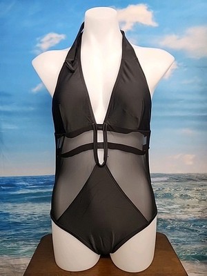 Cupshe Womens One Piece Swimsuit Size Small Black Color W/ Chiffon