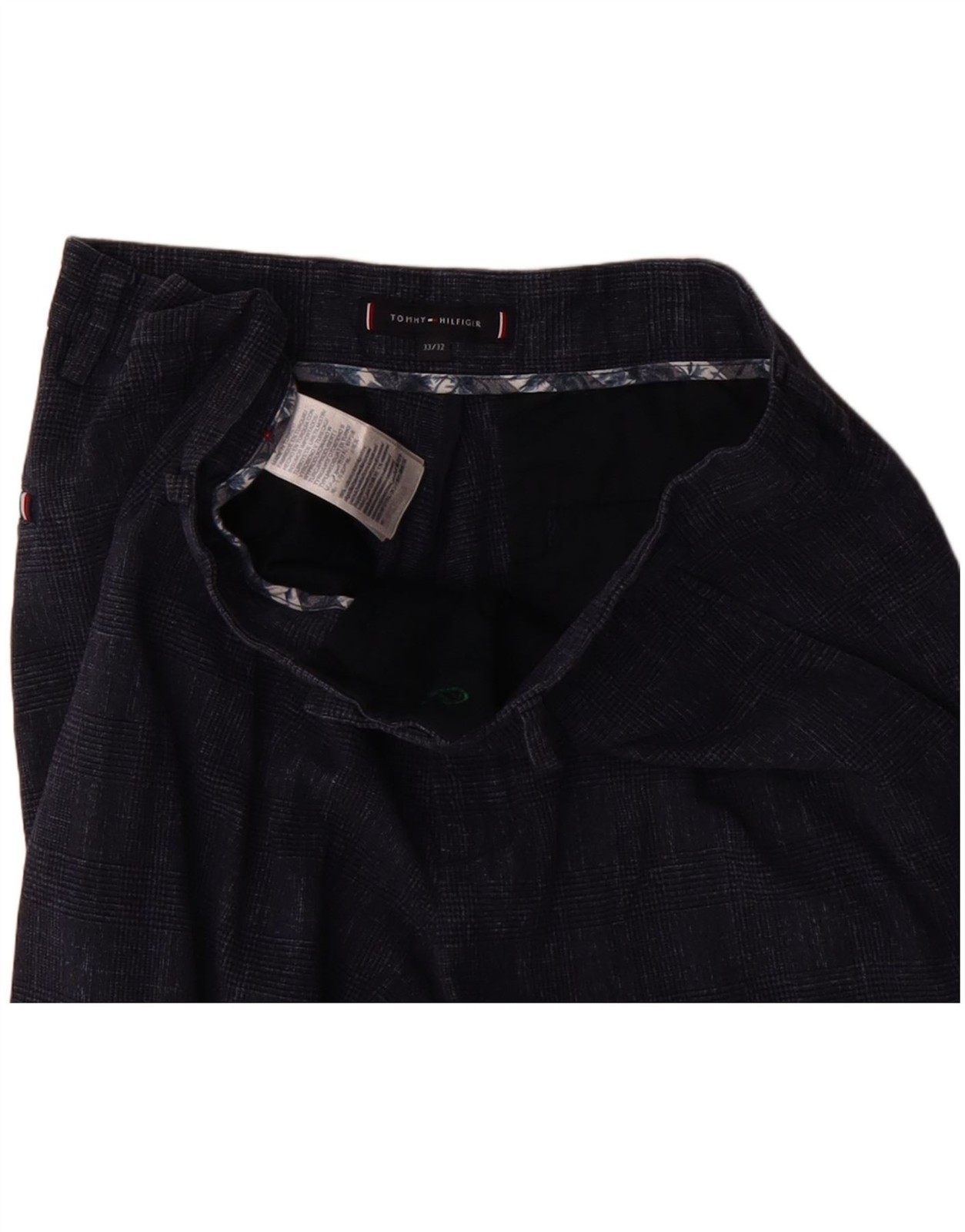 TOMMY HILFIGER Mens Slim Chino Trousers W33 L32 Navy Blue Check Cotton DJ03 thumbnail 3