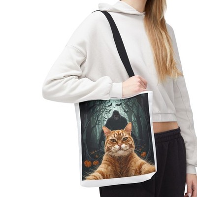 Scared Cat Sasquatch Selfie AOP Tote Bag Funny Travel Shopping Gift