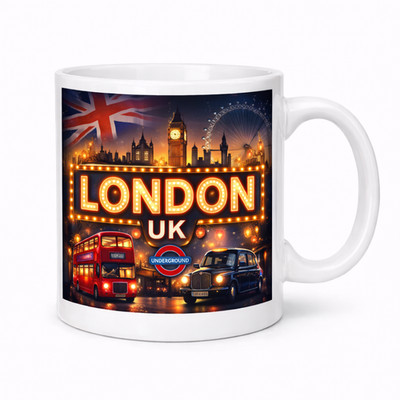 London UK City Night Neon Kaffee Tee Tasse kultiges Wahrzeichen Reise Souvenir Geschenk