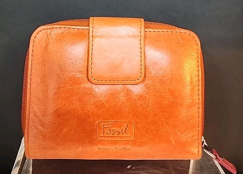 Fossil Orange Soft Leather Patchwork Flower Wallet - image 2