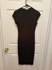 Stella Luce Olive Green Bodycon Midi Dress Women’s Small Stretch Short Sleeve
