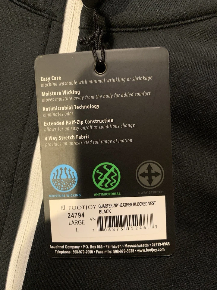 FootJoy Men’s 1/2 Zip Black Vest Size Large W/Logo NWT - Image 4 of 4