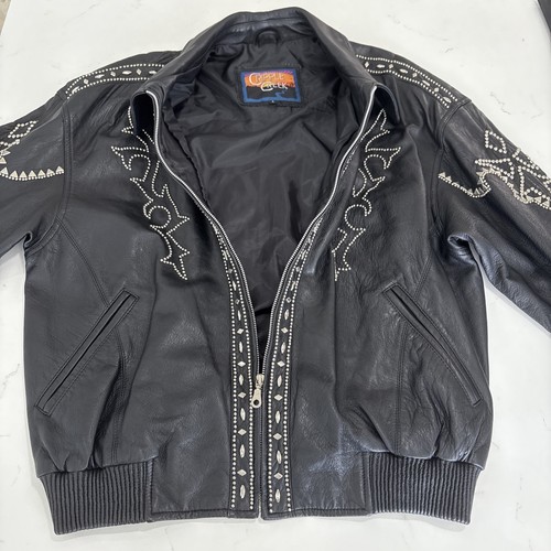 Giacca di pelle vintage Cripple Creek full zip borchiata giacca western taglia L - Foto 10 di 13