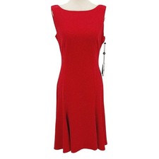 ADRIANNA PAPELL 4 S True Red Knee Length Metallic Knit Cowl Back Dress NWT B38