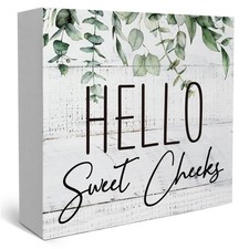 Rustic Bathroom Decor Farmhouse Hello Sweet Cheeks Wooden Sign, Rules Decorat...