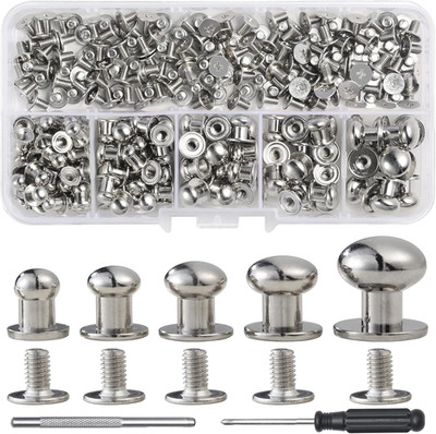 120 Sets round Head Button Stud Assorted Sizes Button Screw Stud for Leather Chi