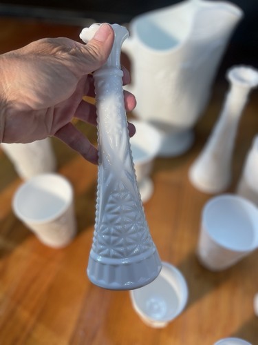 Indiana Milk Glass Colony Harvest Grape Pitcher & 13Tumblers & 1 Goblet & 2Vases - Picture 15 of 18
