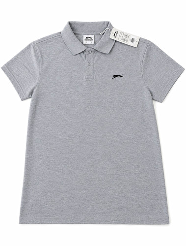 Slazenger Men's Grey Solid Polo Shirt Short Sleeve Collared Logo Size M
