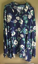 Denim & Co Women’s Long Sleeve Floral Canyon Retreat Button Front Blouse Top 5X