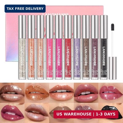 LANGMANNI 10 Colors Diamond Glitter Lip Gloss Set,Long Lasting High Shine Shimme