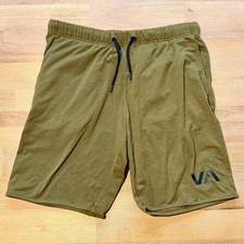 RVCA Men's VA Sport Olive Green Drawstring Athletic Shorts Size M