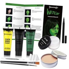 Green,Elphaba Costume Face Paint,Black Green Yellow Face Paint Witch Makeup Kit