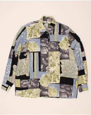 VINTAGE Damen Oversize Shirt UK 14 Medium Mehrfarbig Blumen Viskose CS08