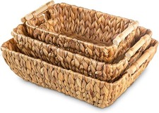 Woven Storage Baskets   Set of 3 Handwoven Water Hyacinth Wicker Baskets with