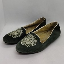 Birdies Goldfinch Slippers Women's 8 Green Embroidered Floral Casual Comfy 90s