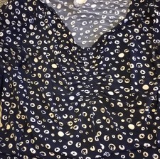 Women's Navy Blue White Polka Dot V-Neck Ruched Fit & Flare blouse