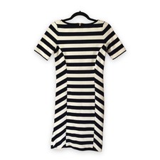 Tory Burch Augusta Navy Blue Ivory Striped Sheath Dress Size XS Preppy Classic