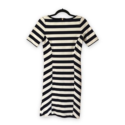Tory Burch Augusta Navy Blue Ivory Striped Sheath Dress Size XS Preppy Classic