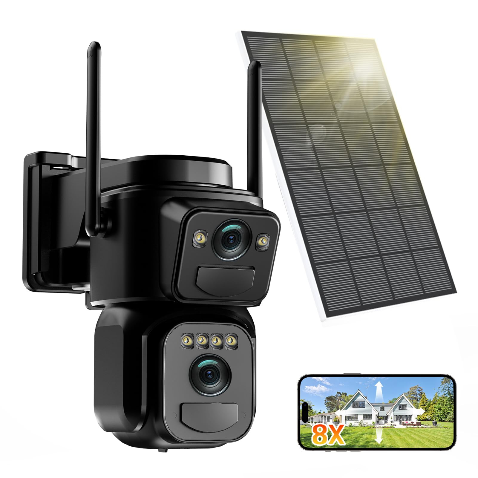 4K 8MP Wireless Outdoor Solar Security Camera with 5GHz 2.4GHz Dual-Band Battery Power