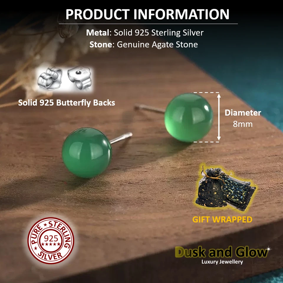 Pendientes de plata esterlina 925 perlas verdes mujeres damas joyería regalo Reino Unido Foto 2 de 4