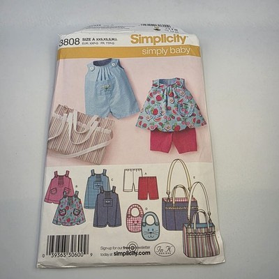 3808 XXS-Large  Simplicity Patterns Diaper Bag Bibs Knit Rompers Simply Baby