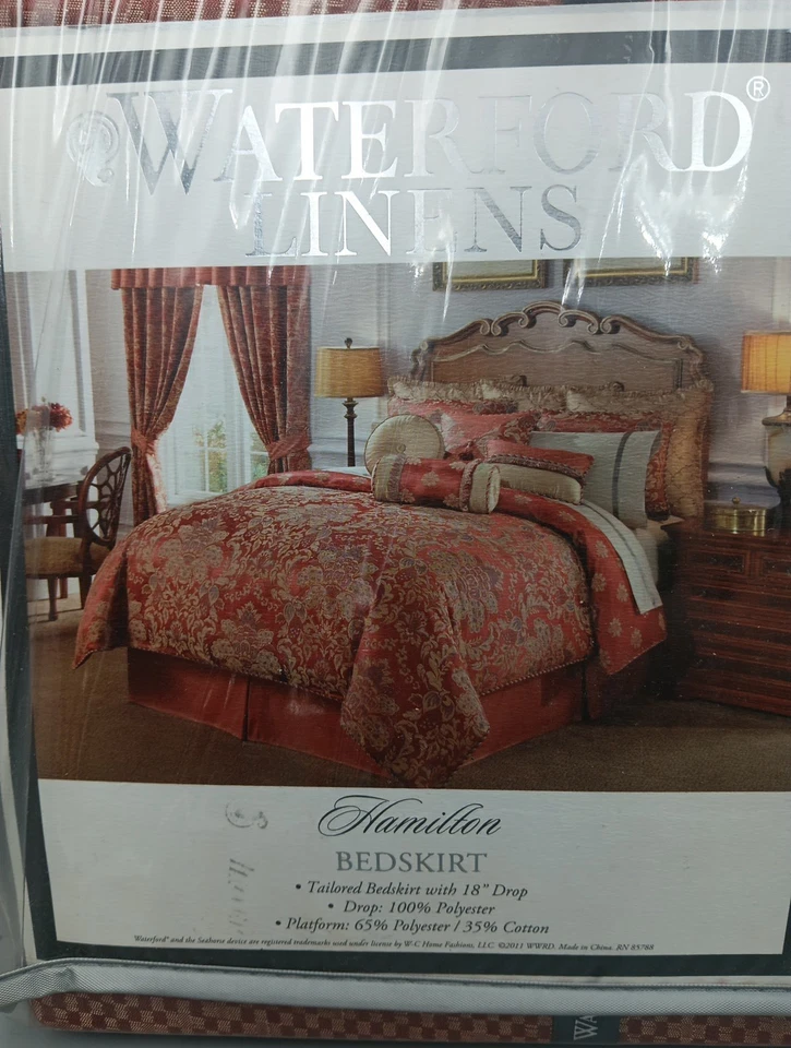 Saia cama queen Waterford estilo Hamilton cinábrio ree dourada quadriculada - Imagem 2 de 4