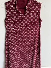 Womens Maroon White Block Print Ajrakh Kaftan Dress Boho SM