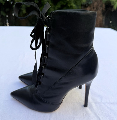 Schutz Luamat Stiletto Heeled Boots Black Pointed Toe Lace up Women s Size 8.5