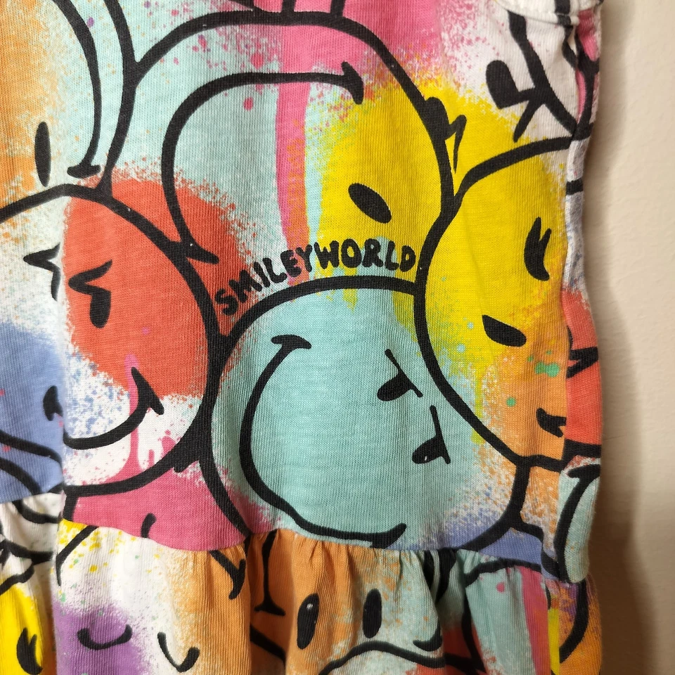 Vestido H&M Smiley World Niñas Talla 8/10 Sin Mangas Colorido Algodón Feliz Diversión Foto 4 de 4