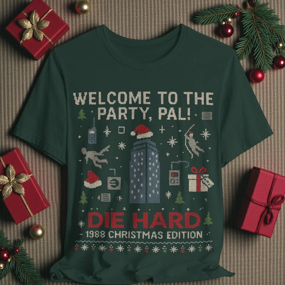Welcome To The Party Pal Die Hard Themed Ugly Christmas T Shirt, Unisex Design - Image 2 of 3