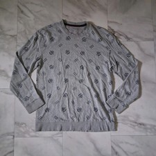 Tommy Hilfiger Men's Grey TH Crest All Over Logo Crew-Neck Pullover Sweater
