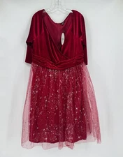 Unique Vintage Marceline Red Velvet Tulle Holiday Swing Dress Sz 4X NEW