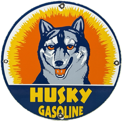#ad VINTAGE HUSKY GASOLINE PORCELAIN SIGN K 9 GAS STATION PUMP PLATE MOTOR OIL DOG $109.61